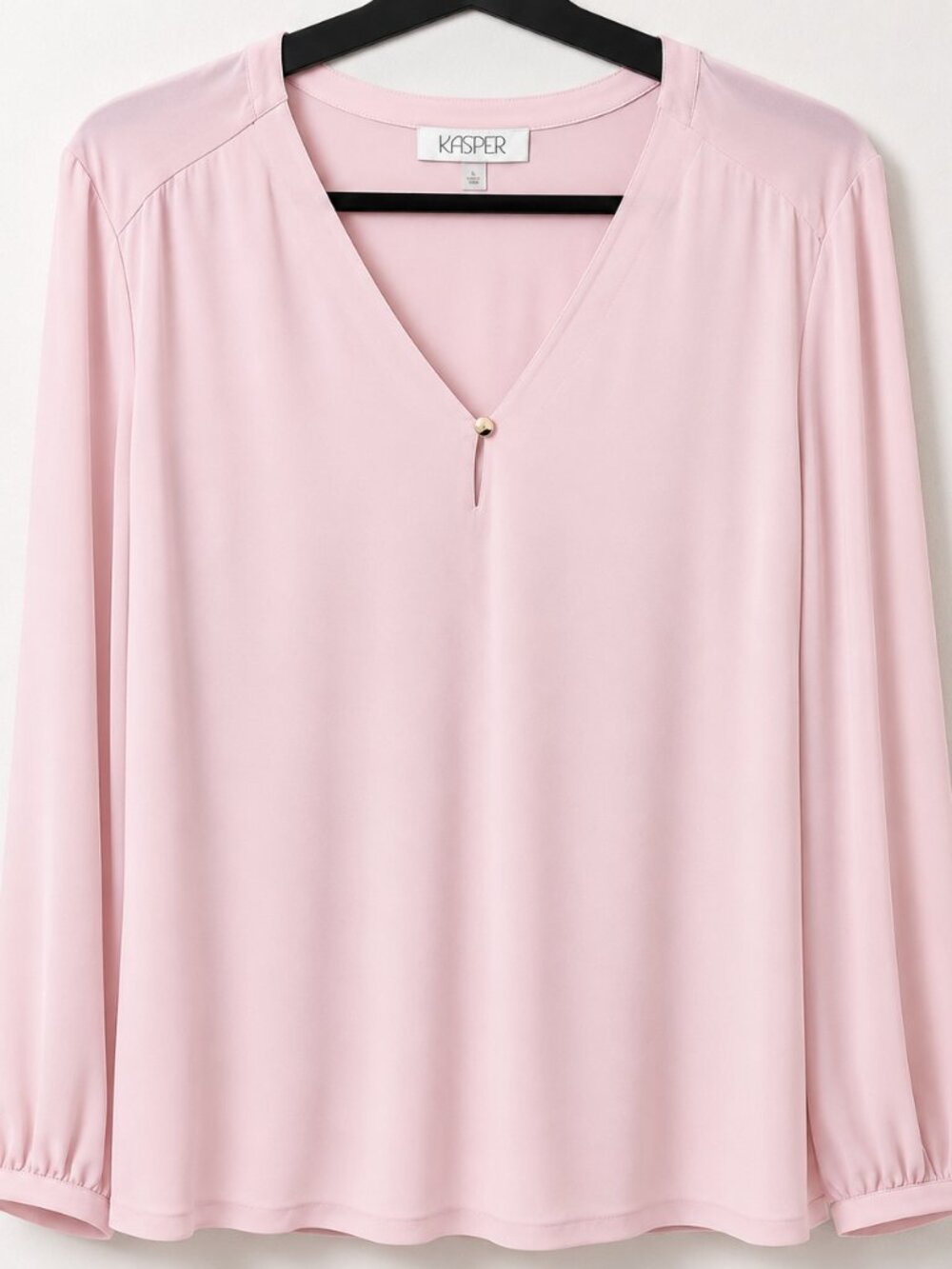 Kasper Women's Petal Pink XL Pull Over Keyhole LS Stretch Blouse Top NWT